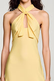 Robe Longue Jaune Satin Fourreau Licou