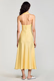 Robe Longue Jaune Satin Fourreau Licou