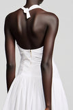 Robe Longue Blanc Tulle Trapèze Licou
