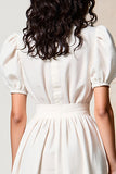 Robe Court Chemise Blanc Satin Trapèze