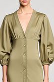 Robe Longue Satin Olive Fourreau Col V