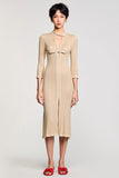 Robe Midi Ivoire Satin Fourreau Col V