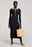 Robe Manches Longue Noir Satin Fourreau