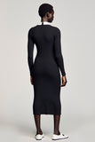 Robe Manches Longue Noir Satin Fourreau