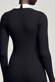 Robe Manches Longue Noir Satin Fourreau