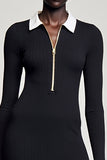 Robe Manches Longue Noir Satin Fourreau