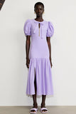 Robe Longue Violet Satin Fourreau Col Bijou