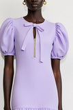 Robe Longue Violet Satin Fourreau Col Bijou