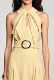 Robe Longue Jaune Satin Dos Nu Trapèze