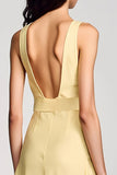 Robe Longue Jaune Satin Dos Nu Trapèze