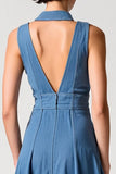 Robe Longue Bleu Trapèze Simple Boutonnage Avec Col