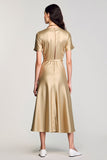Robe Midi Champagne Satin Trapèze Ras de Cou