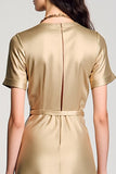 Robe Midi Champagne Satin Trapèze Ras de Cou