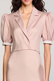 Robe Longue Rose Fourreau Satin Revers Crantés