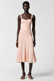 Robe Midi Rose Tulle Fourreau Bretelles Spaghetti