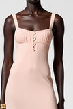 Robe Midi Rose Tulle Fourreau Bretelles Spaghetti