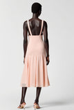Robe Midi Rose Tulle Fourreau Bretelles Spaghetti