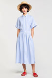 Robe Chemise Midi Bleu Trapèze Avec Col