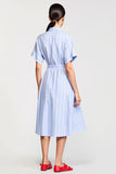 Robe Chemise Midi Bleu Trapèze Avec Col