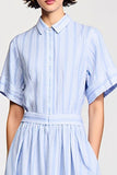 Robe Chemise Midi Bleu Trapèze Avec Col