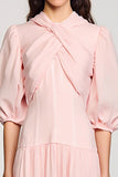 Robe Longue Rose Trapèze Satin Dos Nu