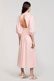 Robe Longue Rose Trapèze Satin Dos Nu