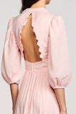 Robe Longue Rose Trapèze Satin Dos Nu