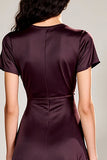 Robe Longue Prune Satin Trapèze Ras de Cou