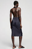 Robe Midi Noir Satin Fourreau Licou