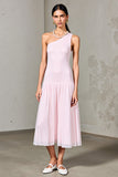 Robe Longue Rose Tulle Trapèze Une Épaule