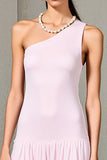 Robe Longue Rose Tulle Trapèze Une Épaule