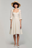 Robe Midi Ivoire Trapèze Col Carré Dos Nu