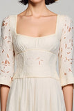 Robe Midi Ivoire Trapèze Col Carré Dos Nu