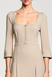 Robe Midi Abricot Satin Trapèze Col Carré
