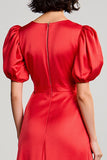 Robe Longue Rouge Satin Trapèze Ras De Cou