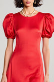 Robe Longue Rouge Satin Trapèze Ras De Cou