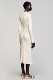 Robe Longue Ivoire Satin Fourreau Col V