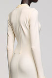 Robe Longue Ivoire Satin Fourreau Col V