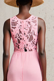 Robe Longue Rose Satin Fourreau Col Bijou