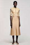 Robe Midi Champagne Satin Fourreau Avec Col