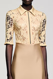 Robe Midi Champagne Satin Fourreau Avec Col