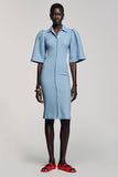 Robe Court Bleu Fourreau Avec Col
