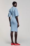 Robe Court Bleu Fourreau Avec Col