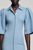 Robe Court Bleu Fourreau Avec Col