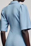 Robe Court Bleu Fourreau Avec Col
