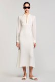 Robe Longue Ivoire Satin Fourreau Ras De Cou