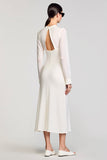 Robe Longue Ivoire Satin Fourreau Ras De Cou