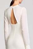 Robe Longue Ivoire Satin Fourreau Ras De Cou