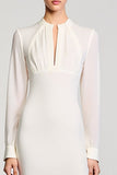 Robe Longue Ivoire Satin Fourreau Ras De Cou