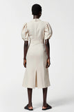 Robe Midi Ivoire Satin Fourreau Revers Cranté